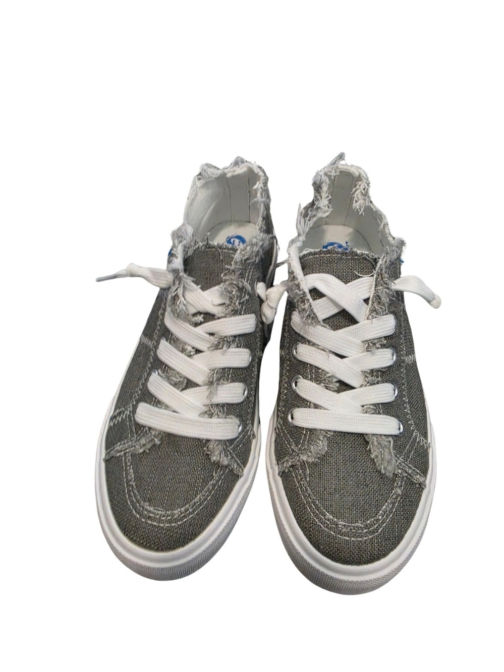 Obtaom Women's Frayed Canvas Lace-Up Sneakers - Gray